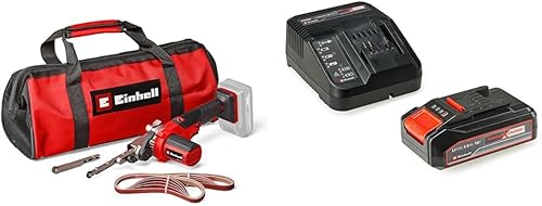 Einhell Lima a nastro a batterie TE-BF 18 Li-Solo Power X-Change + Einhell Pxc Starter Kit 18 V, Batteria 2,5 Ah E Caricabatteria Power X-Change, Nero Rosso, 10 x 15 x 11.3 Cm - Honorern