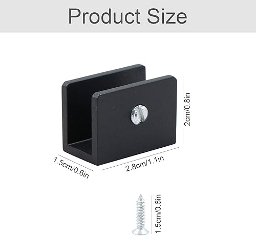 Morsetti in vetro, supporto per pavimento in vetro, 8 pezzi, in acciaio inox, per superfici piatte, 8 – 10 mm, per balaustra, specchio corrimano, scale (nero) - Honorern