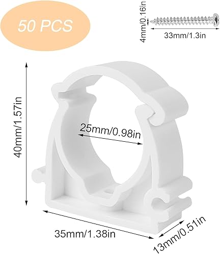 50 Pezzi Morsetto per Tubi M25, Fascette Stringitubo 25 mm, Fascette Stringitubo PPR Bianche con Viti, Fascette Stringitubo per Tubo Isolato, Tubo Vuoto, Tubi Flessibili (Bianco) - Honorern