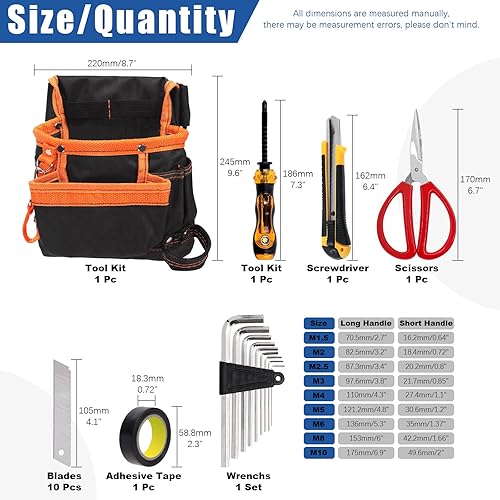 24 sacchetti multifunzione per attrezzi da cintura con kit di strumenti per elettricisti tra cui forbici, cacciavite, coltello artigianale, lame di ricambio, nastro isolante per costruzioni da - Honorern