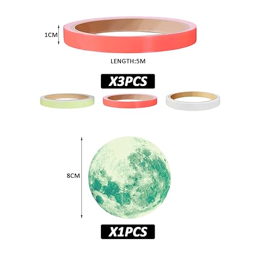 3 pezzi di nastro adesivo luminoso al buio, 1 adesivo da parete con sfere luminose al buio, strisce luminose, strisce luminose autoadesive, adesivo luminoso al buio, nastro di avvertimento autoadesivo - Honorern