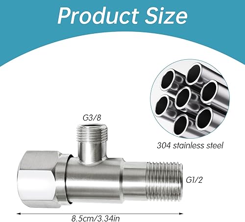 2 Pezzi Valvola Ad Angolo, Rubinetto Filtro Sottolavabo Attacco 1/2' Uscita 3/8' Rubinetto Lavastoviglie in Acciaio Inox 304 con i Kit di Installazione - Honorern