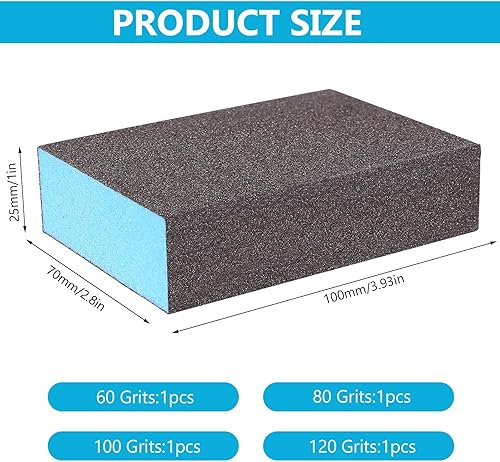 4 Pz Spugna Abrasiva Legno Cucina, Spugne Abrasive, Grana 60 80 100 120 Spugnette Abrasive, Manuale Blocchi Abrasivi Spugne Carta Vetrata per Lucidatura di Pareti Legno Metallo Plastiaca - Honorern
