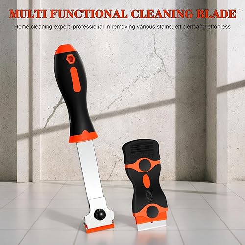 Drado Raschietto, Raschietto per vetro, Raschietto Vetroceramica Vetro, 2 PCS Raschietto + 5 Lame in Acciaio Inox e 5 Lame in plastica con Impugnatura Morbida(Arancia) - Honorern