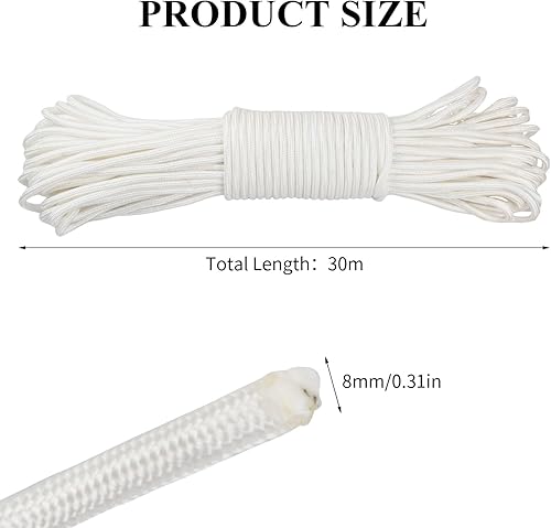 30m Corda di Nylon 6mm 8mm, Corda per Bandiera, Paracord, Corda da Giardino, Stendibiancheria Impermeabile per Campeggio Barca Vela (8mm) - Honorern