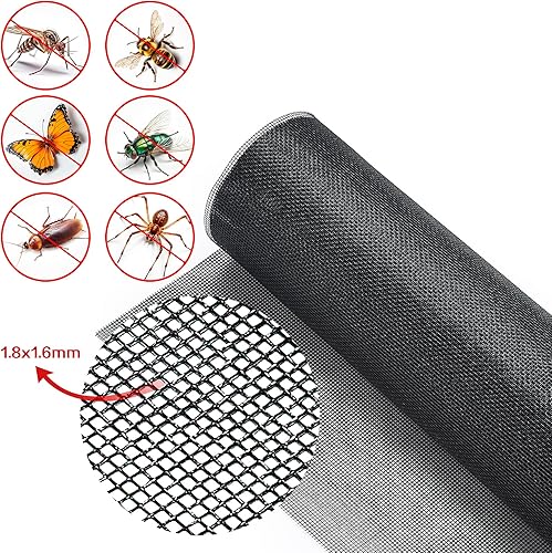 OVISEEN Zanzariera per Finestra 120 x 250CM Rete Zanzariera è Realizzata in Fibra di Vetro Telo Ricambio, Anti Insetti, Antizanzare per Soggiorno, Porte e Finestre Della Cucina(Nero) - Honorern