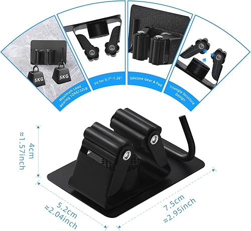Portascope da Muro Adesivo Appendibile, 4 Pezzi Portascope da Muro in Acciaio Inossidabile Quadrato Senza Perforazione con Ganci per Cucina Bagno Ripostiglio Giardino Garage (Grigio Chiaro) - Honorern