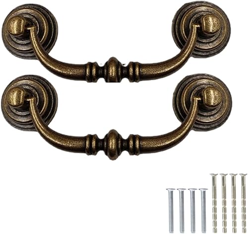 2 maniglie vintage per cassetti, antiche, con kit di viti, universali, 12,5 cm, per camera da letto, bagno, cucina, armadio, armadio, [ottone] - Honorern