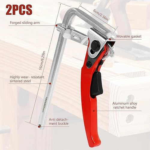 2 Pezzi Morsetto Falegname, Acciaio Sgancio Rapido Regolabile Morsetti Falegname con Capacità di 160 mm e Profondità Della Gola 60mm, Una Mano Morsetto a Vite per Legno - Honorern