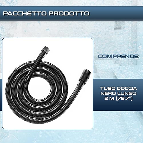 Tubo doccia nero 200 cm acciaio inox antitorsione connessione universale tubo per doccia nero 2 mt tubo doccia flessibile nero 2m tubo flessibile doccia nero 2 metri tubo nero per doccia - Honorern