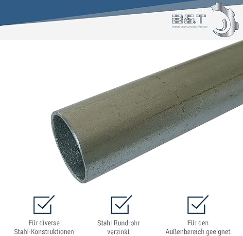 'B & T Metallo Tubo Tondo di acciaio zincato, Ø 48,3 X 3,20 mm (1 1/2) in lunghezze à 2000 mm + 0/-3 mm costruzione tubo St37 feuerverzinkt Hollow profilo - Honorern