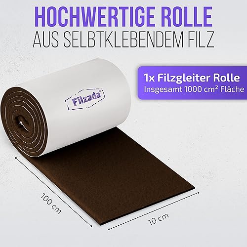 2x Feltrini autoadesivi - Rotolo (100 x 10 cm) - Marrone - Feltro professionale per mobili scivola con potere adesivo ideale - Honorern