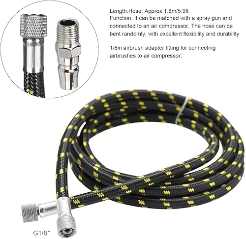 1 Tubo flessibile aerografo 1.8 metri e 1 Attacco maschio con filettatura esterna 2′ (G1/4) - con raccordi standard 1/8 su entrambe le estremità con disconnessione rapida - Honorern