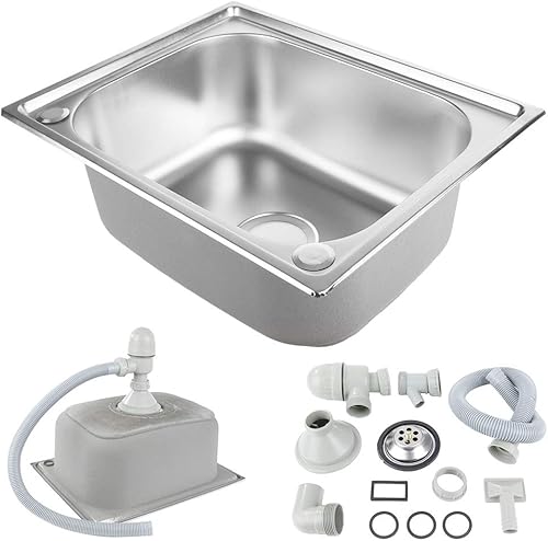 Lavello da Cucina in Acciaio Inox - 1 Vasca con Raccordi per Scarico, Sifone e Piletta - Lavello da Incasso - Honorern