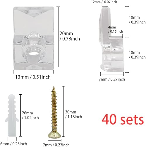 40 Set Clip a specchio in vetro trasparente,Clip di fissaggio in vetro,Clip di fissaggio a specchio,Per il fissaggio di porte e specchi in vetro di spessore 4 mm - Honorern