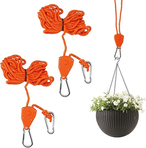 2 Pezzi Riflettenti Rope Ratchet Con Gancio 4 M, Arancione 1/8 Cricchetto Di Corda Regolabili Capacità Di Carico 68 Kg/Paio, Nylon Cricchetto A Corda Supporto per Lampada Da Pianta, Tenda, Escursioni - Honorern