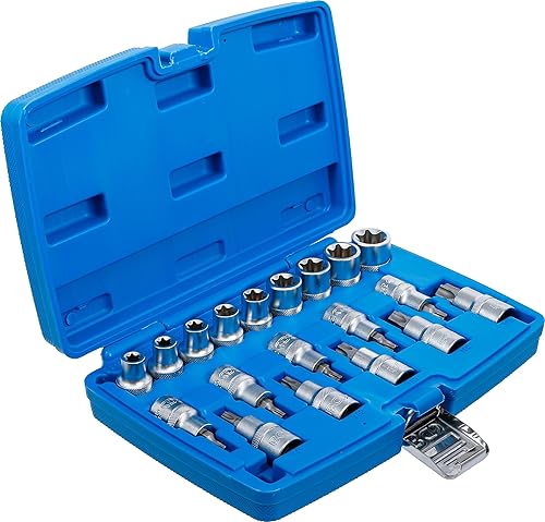 Juego de puntas y llaves de vaso | entrada 12,5 mm (1/2') | E-Torx/perfil en T (para Torx) | 19 piezas - Honorern