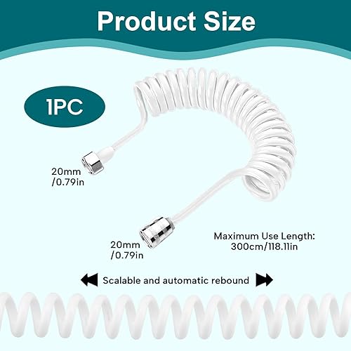 Flessibile Doccia a Molla, Telescopico Tubo Doccia, Flessibile Doccia a Spirale per Soffione Bidet, Adatto per Soffione, Bidet e Rubinetto, Facile da Installare, Anti-Torsione, Bianco - Honorern