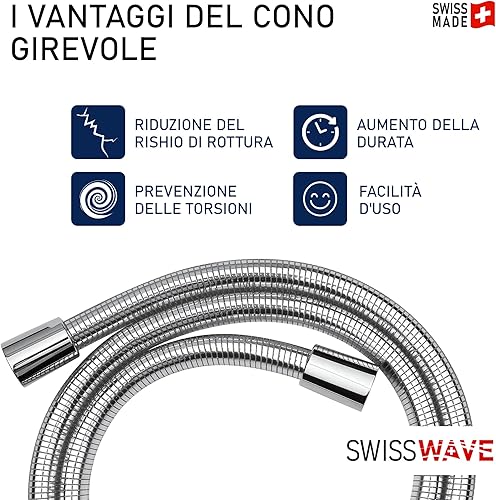 Flessibile Doccia Argento 1600mm | Mono Cono Girevole | PVC Certificato | Coni di Fissaggio in Metallo | Anti Graffio | Attacco 1/2', Argento (PVC) - Honorern