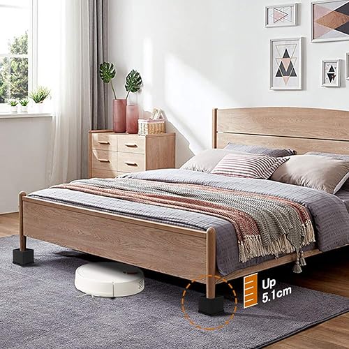 Rialzo Letto Alzar Letto Rialzi per Mobili Tavolo, Aggiungere 5,1 CM in Altezza (4 pezzi, nero) - Honorern
