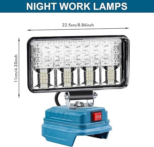 SPORWAY Lampada a batteria per Makita: 18 V, 90 W, luce di inondazione portatile, 2 modalità, lampada da lavoro a LED, batteria con 2 ricarica USB, 7500 lm, per cantieri, emergenze, cantieri - Honorern