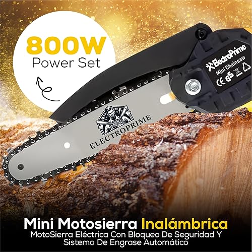 Mini Motosega a Batteria | 6000mAh 21V 2 Batterie | 6 Pollici 880W | Lubrificazione Automatica | Include 11 Accessori | Motosega Elettrica Portatile a Mano | Con Blocco di Sicurezza - Honorern