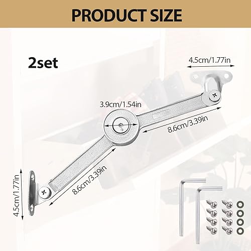2 Pezzi Cerniera per Ante Cucina,Cerniere Supporto Coperchio,Con Viti E Chiave Esagonale,Piastre per cerniere Ante,Braccetti Per ante A Ribalta,per Porta Dell'Armadio da Cucina - Honorern