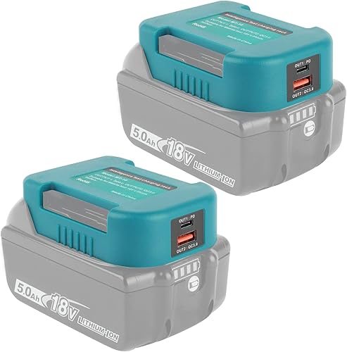2 Pack Adattatore Batteria, Compatibile con Makita 18V Batteria agli ioni di litio Adattatore Caricatore Telefono USB Doppio con Ricarica Veloce Type-C (solo adattatore) - Honorern