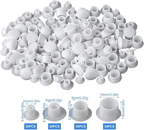 Bianco Tappi Copriforo,Tappi per Fori in Plastica per Tondo Vite Trapano Fori Copriforo,Tappi Coperchi per Fori Viti,Mobili/Cucina/Armadietto/Scaffali/Guardaroba/Libreria 120 Pz 5/6/8/10mm - Honorern