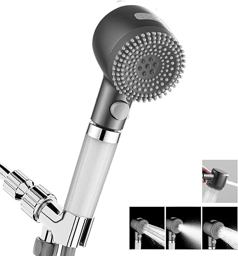 JINYOMFLY Soffione Doccia Anticalcare con Filtro, Soffione Doccia ad Alta Pressione con 4 Tipi di Getto, Doccino Pressurizzato, Doccino Pressurizzato, Cipolla Doccia (Grigio 2) - Honorern