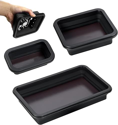 3 Pezzi Vassoio Magnetico Vassoio Pieghevole, Accessori da Officina per Piccoli Bulloni, Viti, Dadi, Rondelle e Altri Strumenti di Piccole Parti, Vassoio in Silicone Porta Attrezzi (Nero) - Honorern