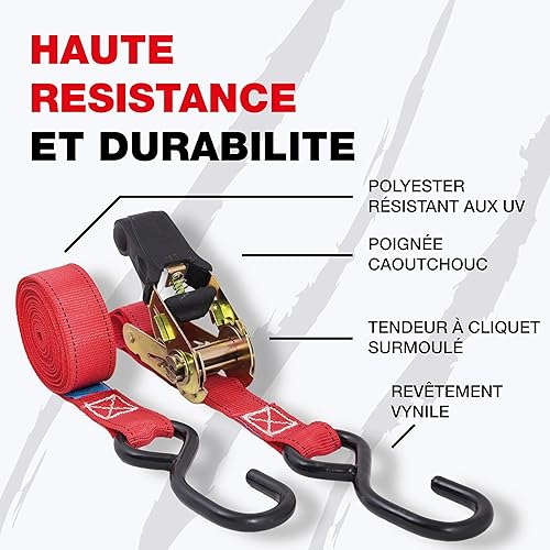 Polaire – Cinghia a cricchetto sovrastampata 5 m x 25 mm – Resistenza 250 kg – Cinghia di serraggio con ganci S per auto, bagagli, colore: rosso - Honorern