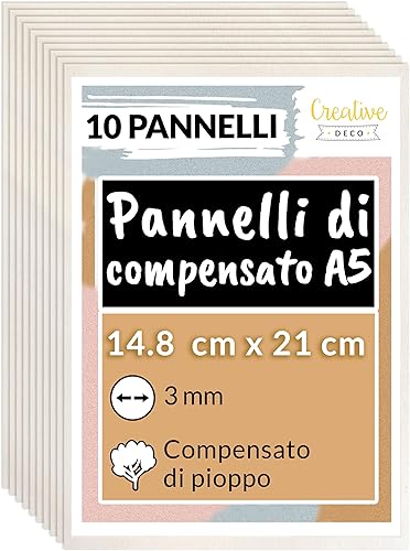 10 x A5 Compensato Pannelli Legno Pioppo 3 mm | Pannelli Compensato 148 x 210 x 3 mm (+/- 2mm) | Fogli di Legno per Decorazione, Modellare, Pannelli Taglio Laser, Pirografia, Pareti - Honorern