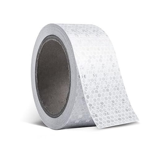 Nastro Catarifrangente Adesivo 5 cm x10 m Strisce Catarifrangenti Adesive Bianco Nastro Segnaletico Impermeabile Adesivi Catarifrangenti Alta Visibilità per Auto Moto Stradali Avvertimento - Honorern