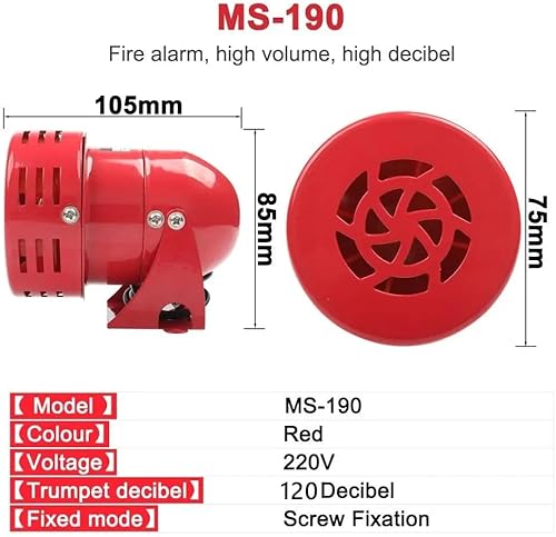 Allarme Motore 220V 120dB MS 190 Mini Sirena di Allarme in Metallo Sirena di Segnalazione Allarme Motore 230v Allarme Sonoro Industriale Buzzer Protezione Elettrica Contro il Furto Suono Continuo, Ros - Honorern