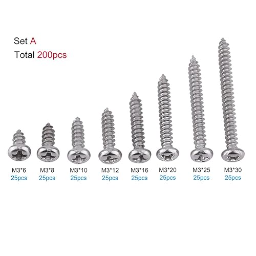 Viti autofilettanti, Fydun 200 pz M3 Acciaio inossidabile SS304 Viti autofilettanti Testa a capriata piatta(Testa panoramica) - Honorern