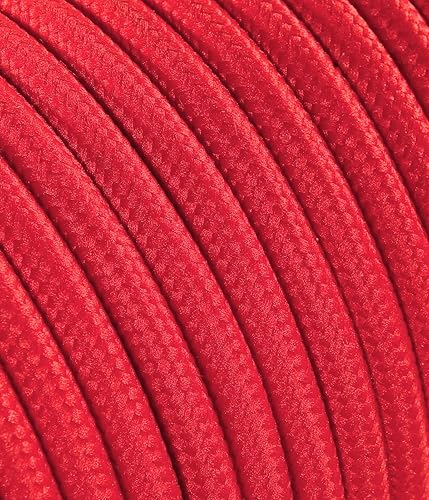 Cavo elettrico tondo rivestito in tessuto colorato per lampadari, lampade, abat jour. Il cavo elettrico diventa design! Scegli fra 30 colori. 10 Metri 2x0,75. Made in Italy! Rosso - Honorern