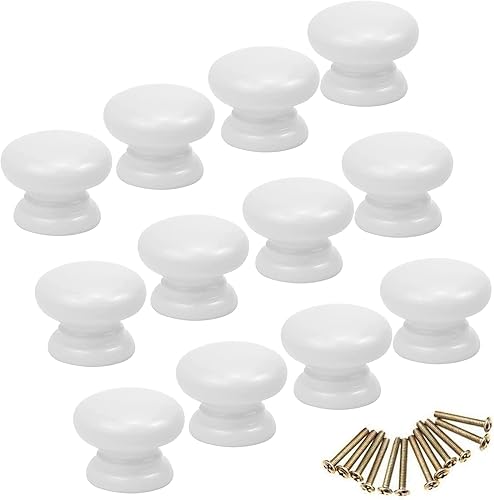 12 pezzi Bianca Pomelli per Porta in Legno Rotondo Manopole Bianche Pomelli Bianchi Legno per Mobili, armadio - Honorern
