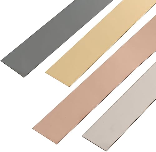 Listello per parete battiscopa, 5 m, in acciaio , piatto, decorazione a specchio, striscia adesiva da parete dorata, 5 m x 4 cm - Honorern