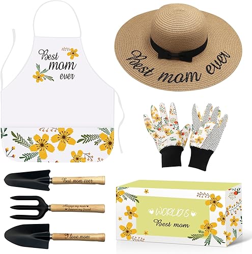 Attrezzi da giardinaggio per la mamma, 3 pezzi attrezzi da giardinaggio resistenti con grembiule impermeabile e antimacchia, guanti e cappello di paglia, set di attrezzi da giardino antiruggine, per - Honorern
