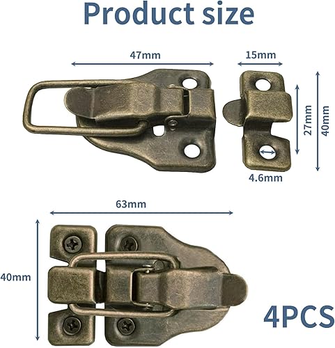 4 chiusure per scatola in legno, stile retrò, chiusura a morsetto, con viti, chiusura a scatto, piccole dimensioni e retrò, chiusura per scatola di gioielli, cassettiere, valigie - Honorern