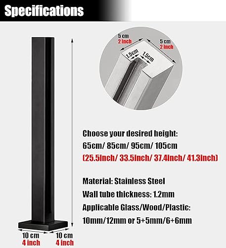 Paletto per scale in vetro nero con slot e base gradini esterni balcone ponte scale pannello di vetro supporto post end post 60 cm - Honorern