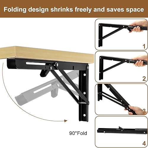 TEGOVE Staffe Pieghevoli per Mensole,4 Pezzi Staffe Per Mensole Pesanti,Mensola Pesanti Mensola Pieghevole,Supporto Tavolo Staffe,Supporto da Parete In Metallo Nero per Garage,Cucina - Honorern