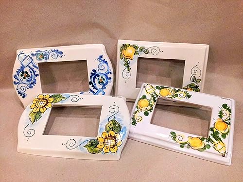 TERAKOTA CERAMICHE - copri interruttore ceramica siciliana'Compatibile con/Sostituzione per' brand Bticino, Vimar, Gewiss, Ave. decoro'pink flowers' - Honorern