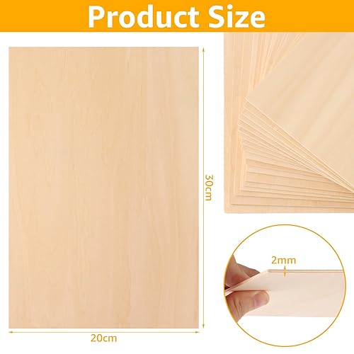 30 fogli di compensato da 2 mm, 300 x 200 mm, compensato di legno non trattato per progetti laser, modelli fai da te, lavori di bricolage e taglio - Honorern