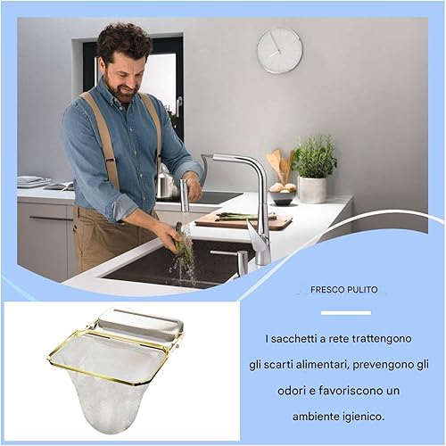 Sink Strainer, Foldable Mesh Holder, Rust-Proof Kitchen Filter, Basket With 50 Mesh Bags, Multipurpose Drain Rack, Food Scraps, Sponge & Dishwashing Accessories - Honorern
