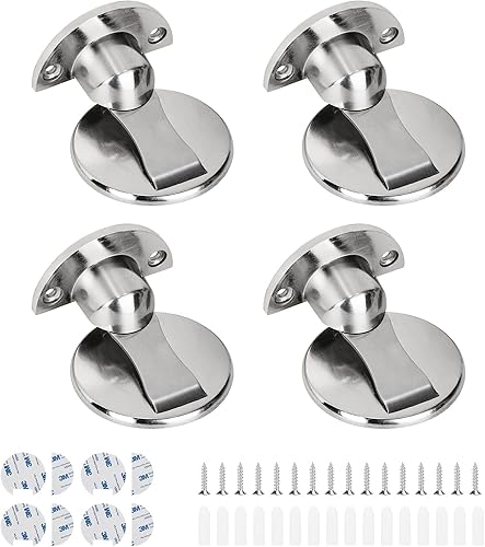 4 Pezzi Fermaporta a Pavimento Magnetico, Fermaporta Adesivo in Lega di Zinco, con Adesivo e Viti, Per Proteggere Pareti e Porte da Eventuali Danni - Honorern