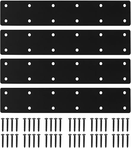 4 piastre di giunzione piatte, piastre di collegamento piatte, piastre perforate in metallo con 12 fori, staffe dritte nere resistenti per il fissaggio di connettori in legno – 27,9 x 5,1 cm - Honorern