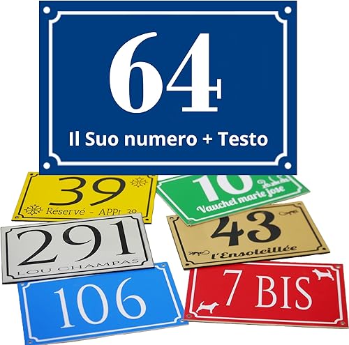 Numero civico esterno PVC 15x10 cm – Numero civico personalizzato con Testo & Logo [ Targa personalizzata da esterno ] - Honorern
