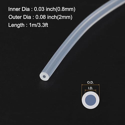 Rebower Tubo Silicone 1m (3ft) 0.8mm ID 2mm OD Trasparente Tubo Plastica Industriale Silicone Puro Pompa, Sifonaggio, Drenaggio, Irrigazione, Birrificazione, 0.03' x 0.08' - Honorern